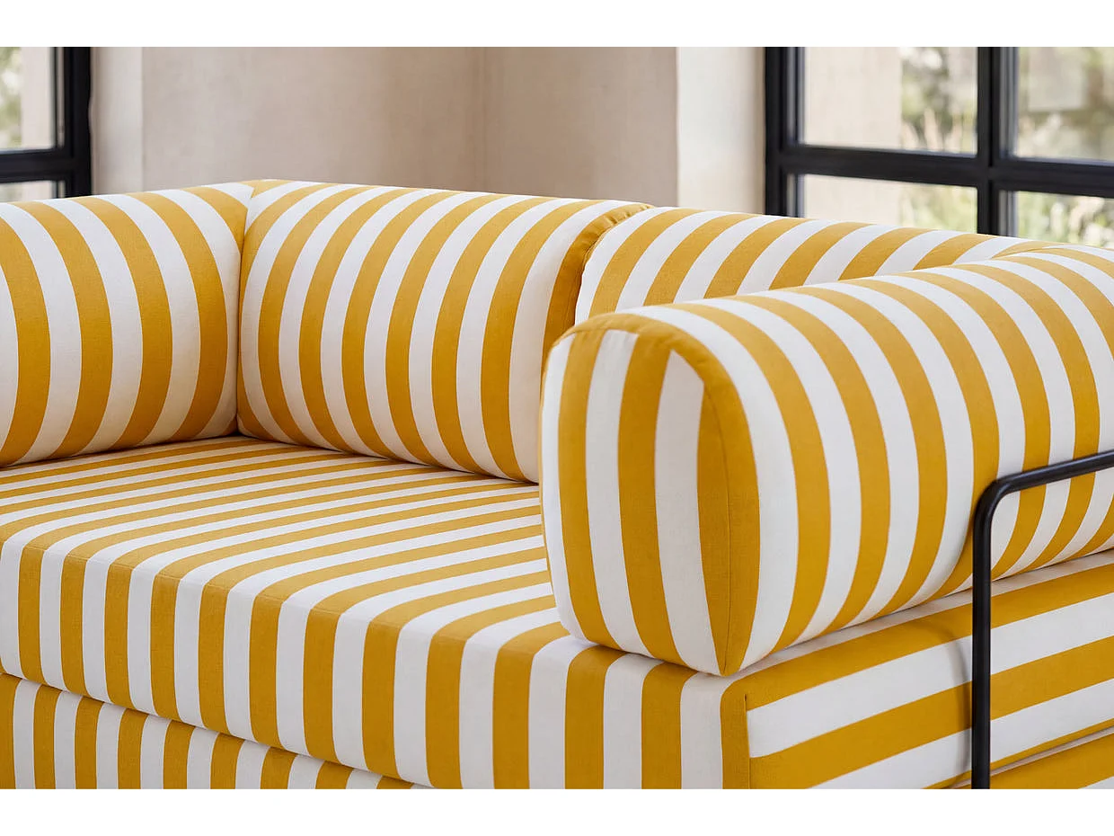 COSIMA - Canapé droit tissu rayé 3 places Jaune