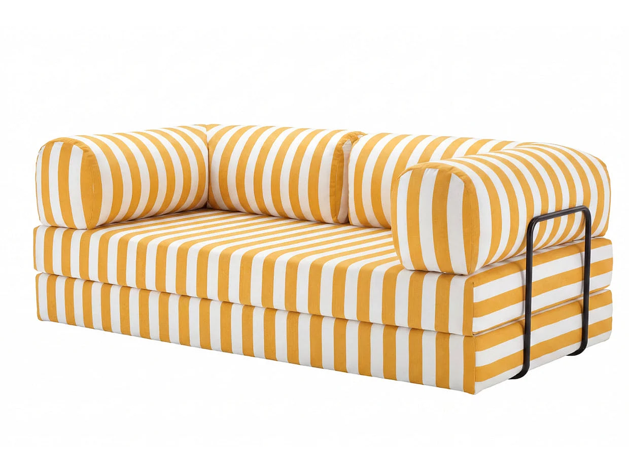 COSIMA - Canapé droit tissu rayé 3 places Jaune