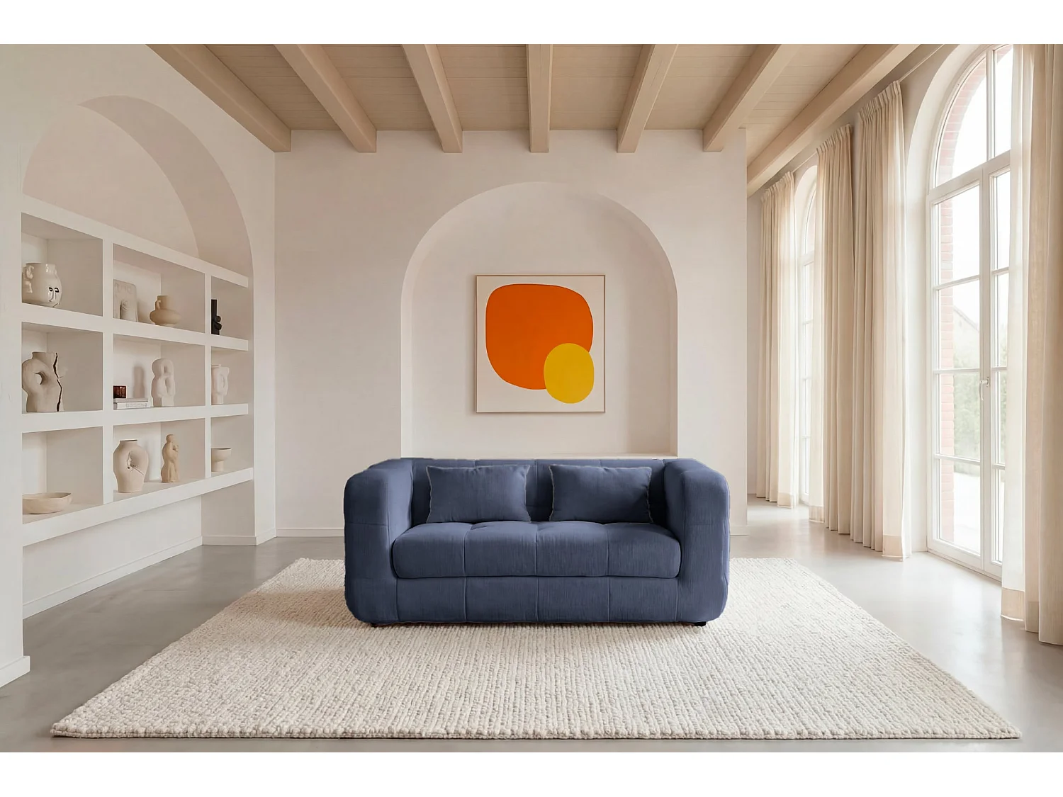ARLETTE - 2-zits rechte bank in chenille stof - Blauw