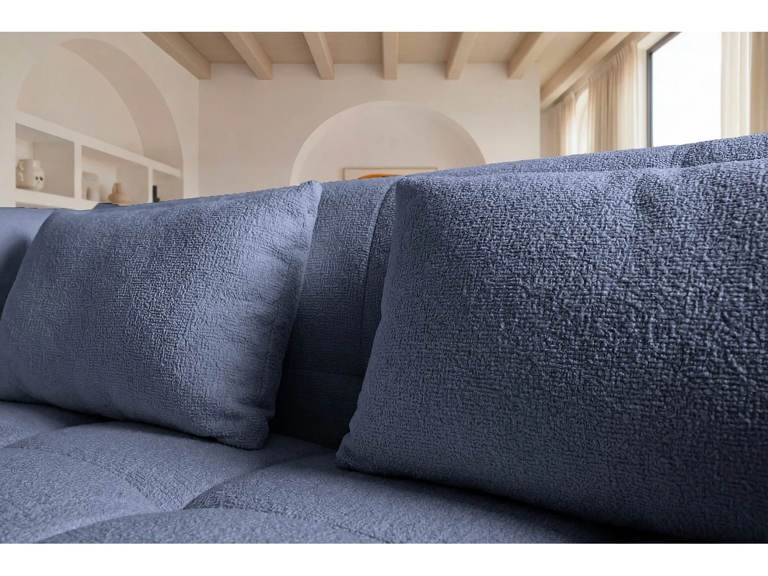 ARLETTE - 2-zits rechte bank in chenille stof - Blauw