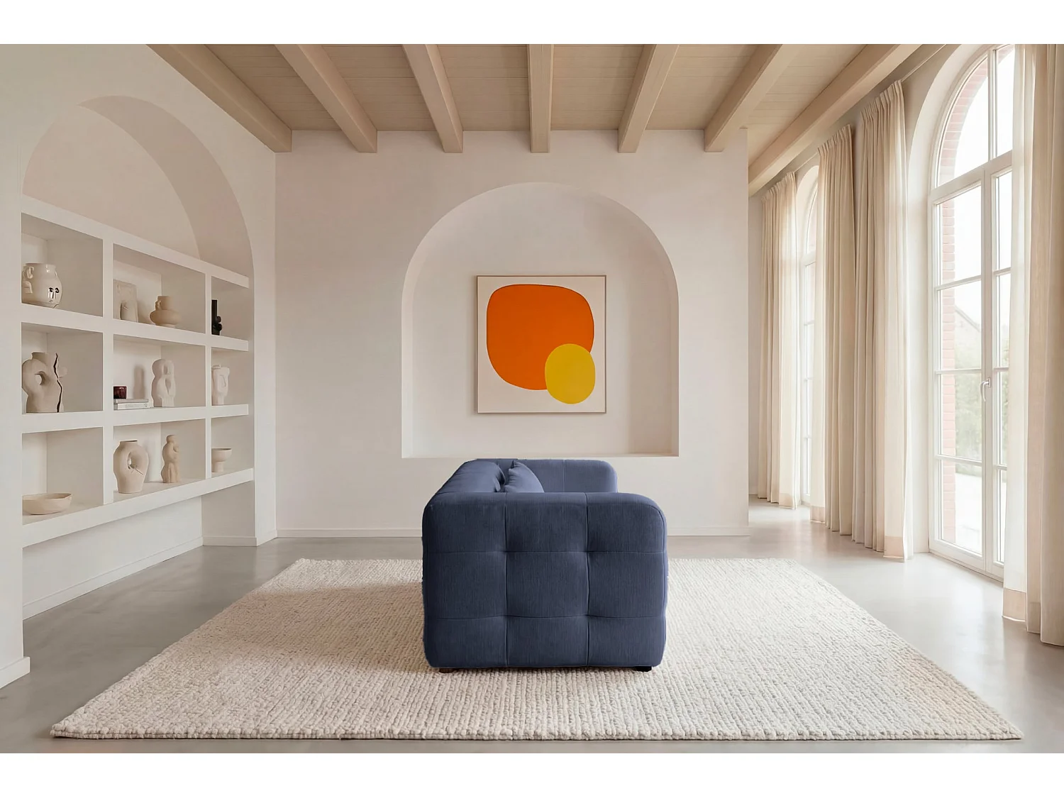 ARLETTE - 2-zits rechte bank in chenille stof - Blauw