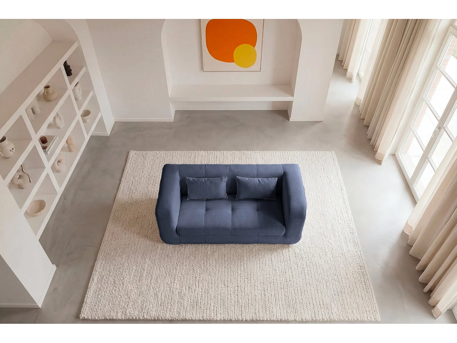 ARLETTE - 2-zits rechte bank in chenille stof - Blauw