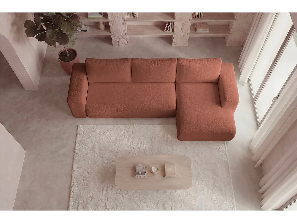 ARIEL - Bouclette stoffen hoekbank, 4 zits, rechts - Terracotta