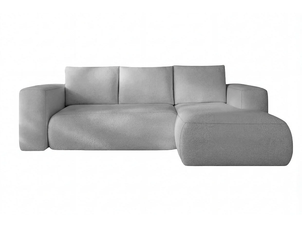 ARIEL - Canapé d'angle tissu bouclette 4 places Gris clair Droit