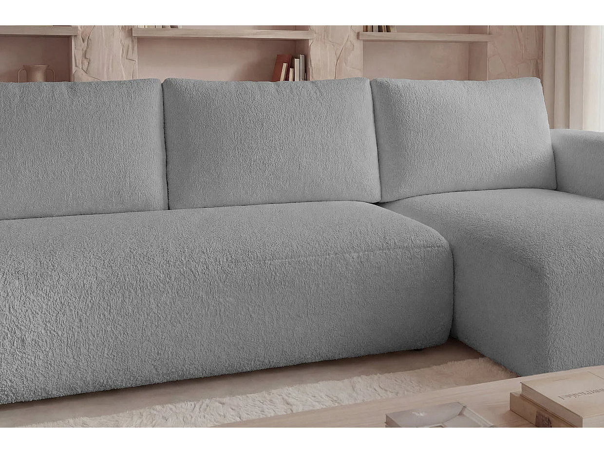ARIEL - Canapé d'angle tissu bouclette 4 places Gris clair Droit