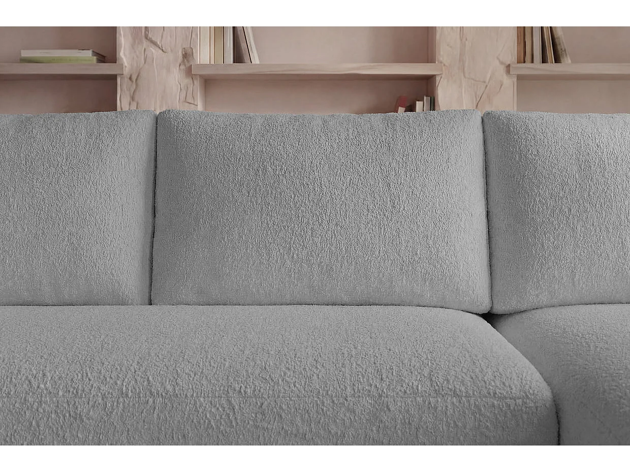 ARIEL - Canapé d'angle tissu bouclette 4 places Gris clair Droit