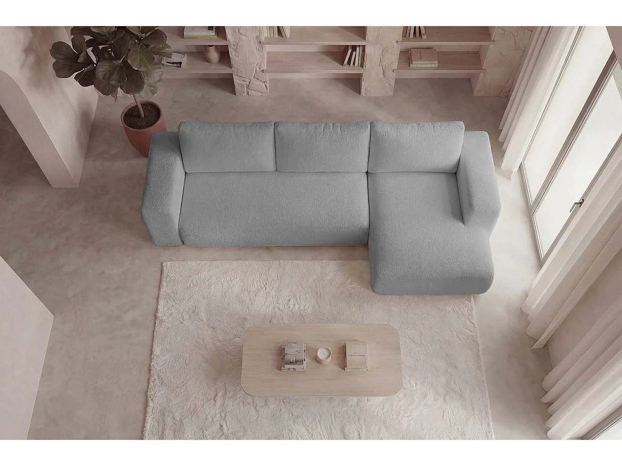 ARIEL - Canapé d'angle tissu bouclette 4 places Gris clair Droit