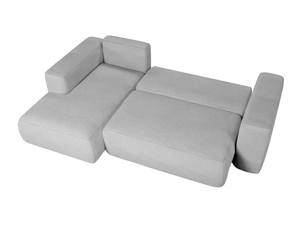 ARIEL - Canapé d'angle tissu bouclette 4 places Gris clair Droit