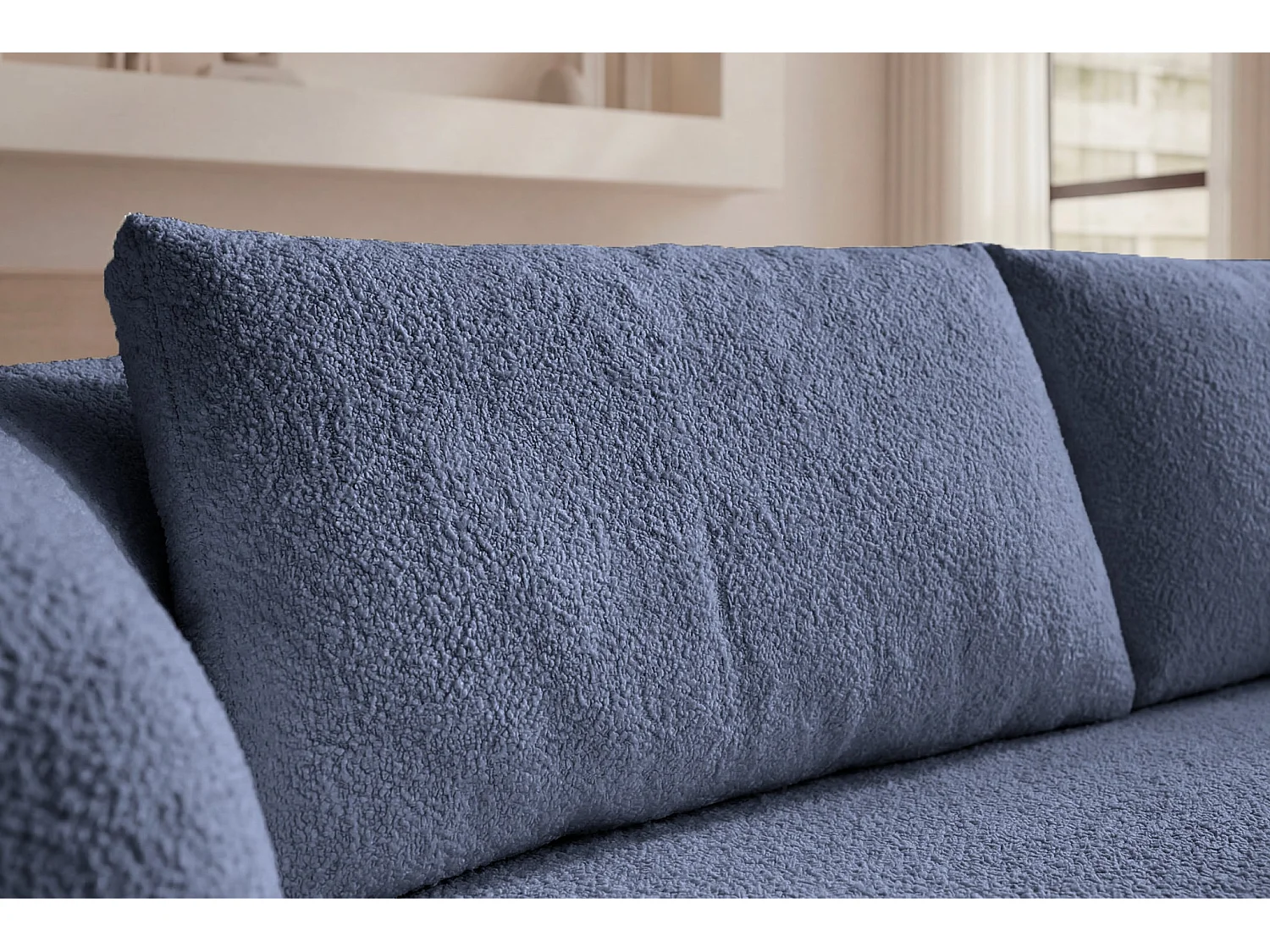 ELLY - Canapé droit tissu chenille 3 places Bleu