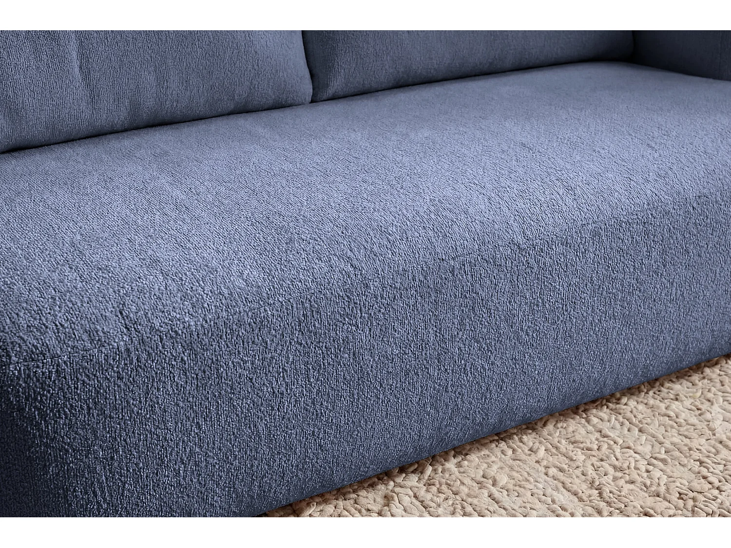 ELLY - Canapé droit tissu chenille 3 places Bleu