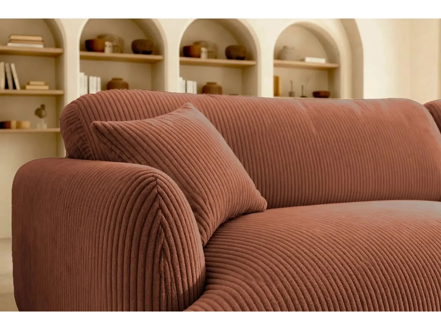 ROSALIE - 3 zits kleine corduroy hoekbank - Links - Terracotta