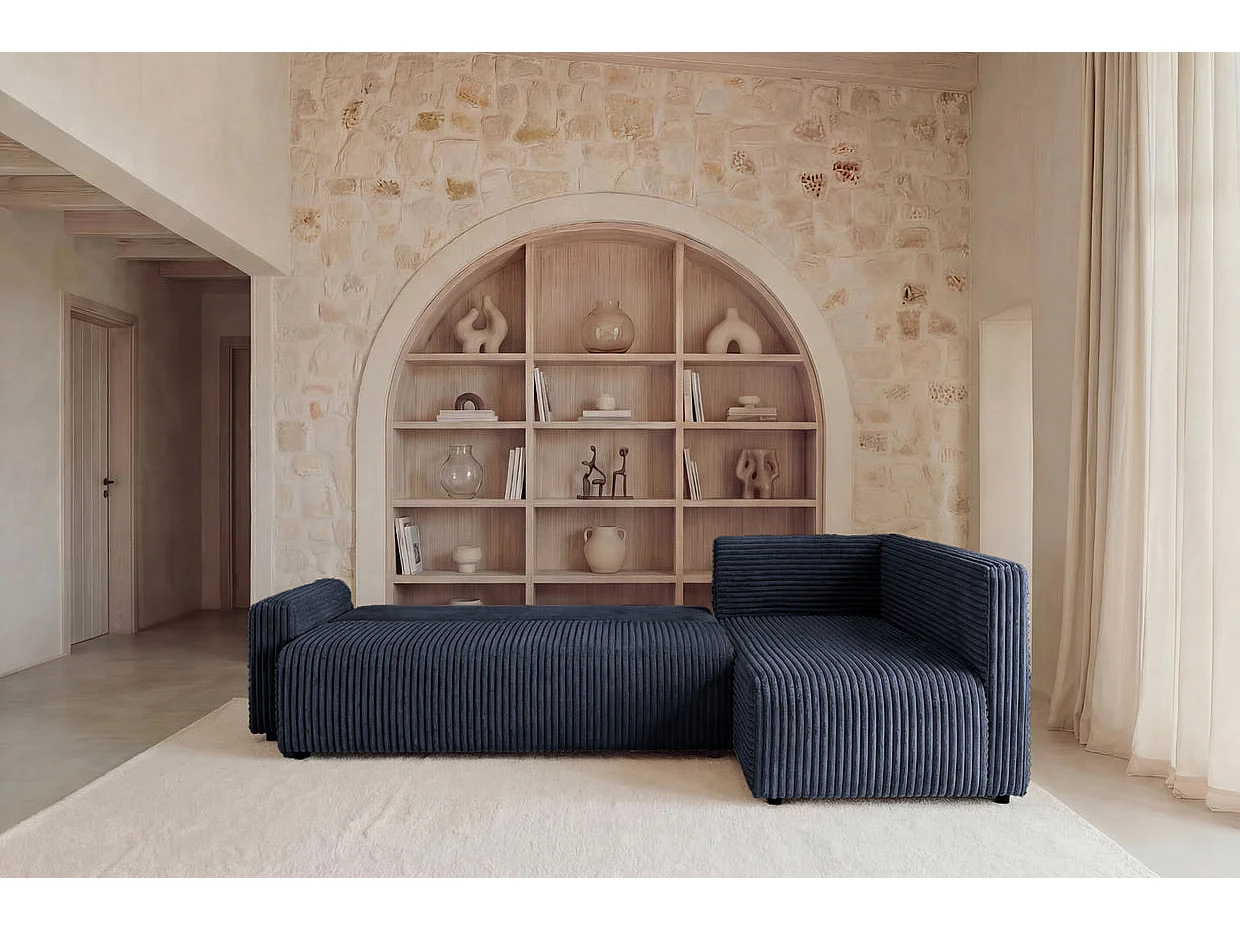 ELVIS L - 4 zits grote corduroy hoekbank - Blauw