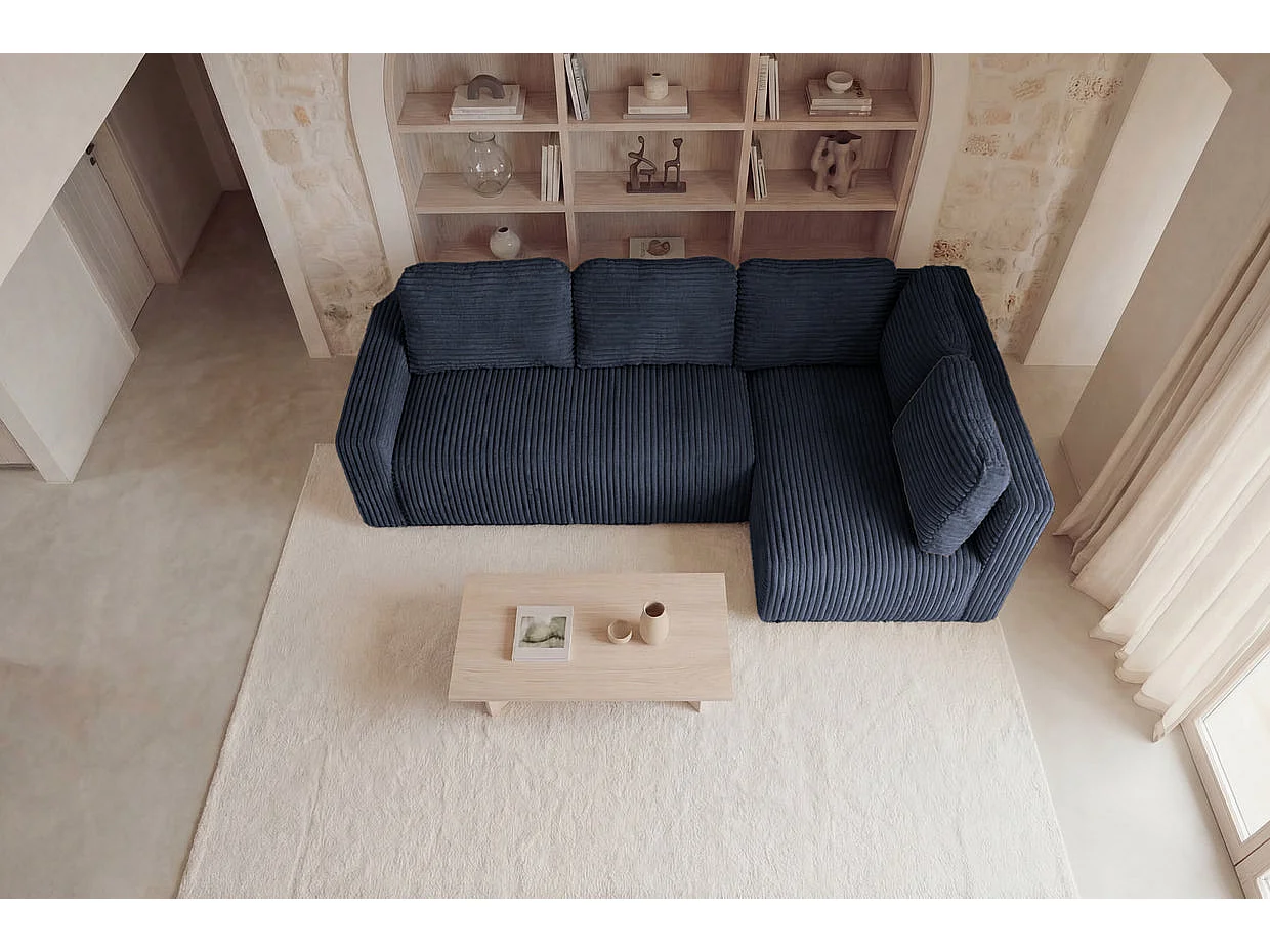 ELVIS L - 4 zits grote corduroy hoekbank - Blauw