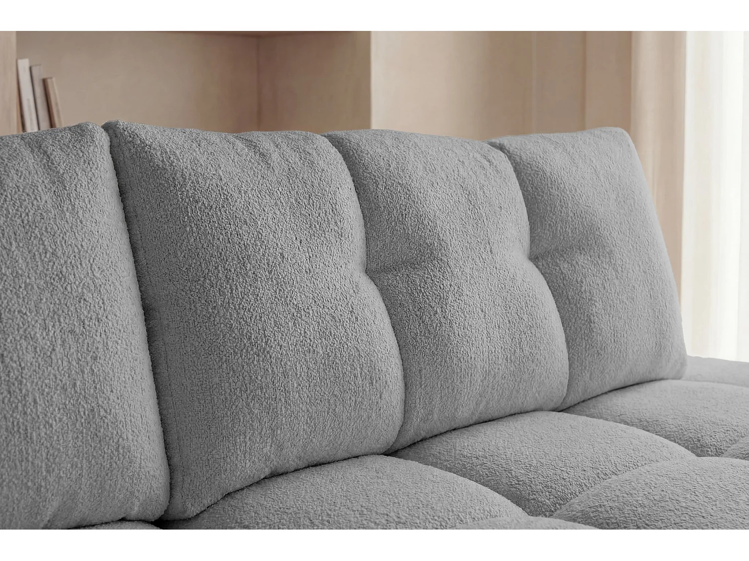 CONSTANCE - Canapé d'angle tissu chenille 4 places Gris clair Droit