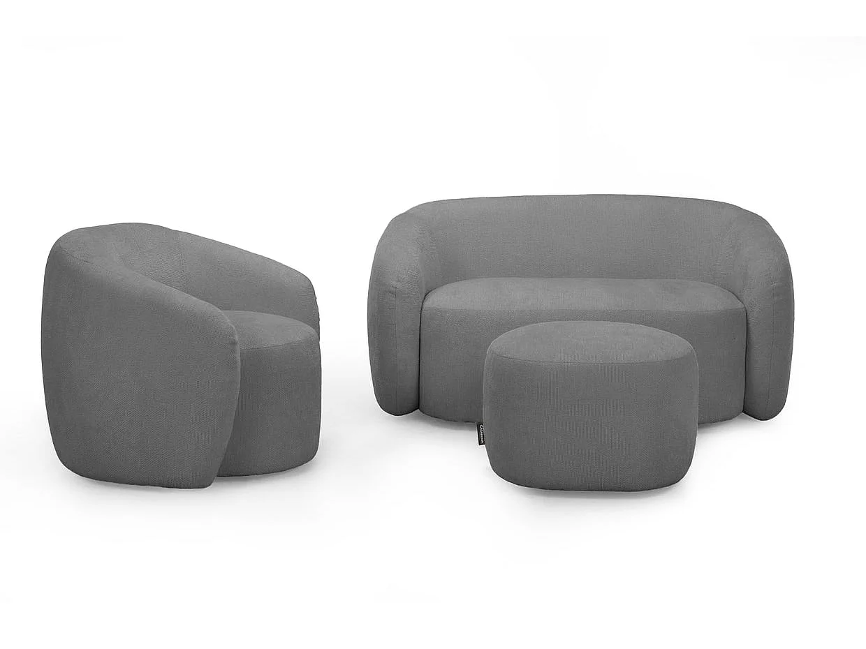 AURELIE - Pack Canapé droit 2 places + fauteuil + pouf tissu Gris foncé