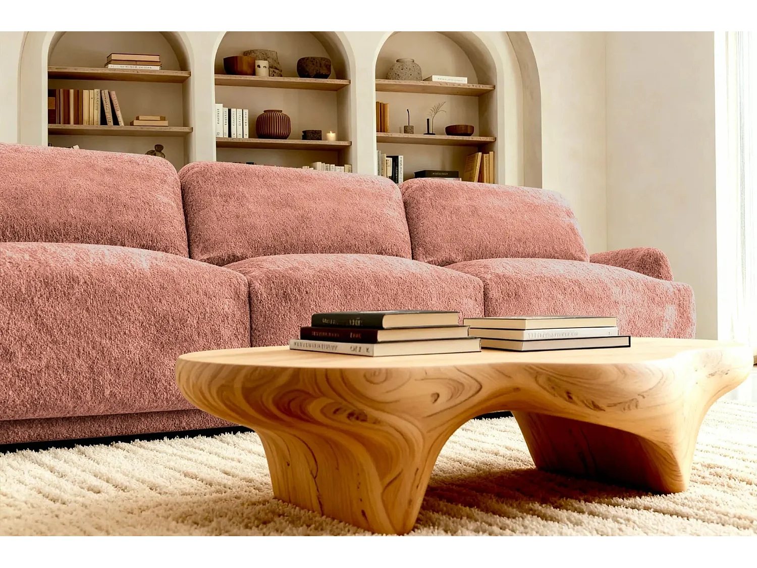 ROSALIE - 3-zits rechte bank in chenille stof - Terracotta