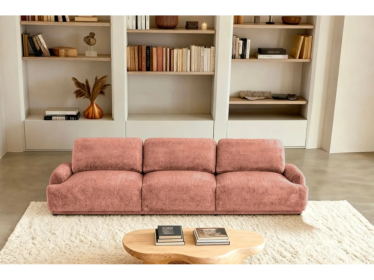 ROSALIE - 3-zits rechte bank in chenille stof - Terracotta