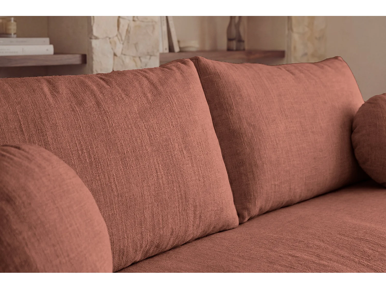 LEONIE - 3-zits rechte bank in chenille stof met afneembare hoezen - Terracotta