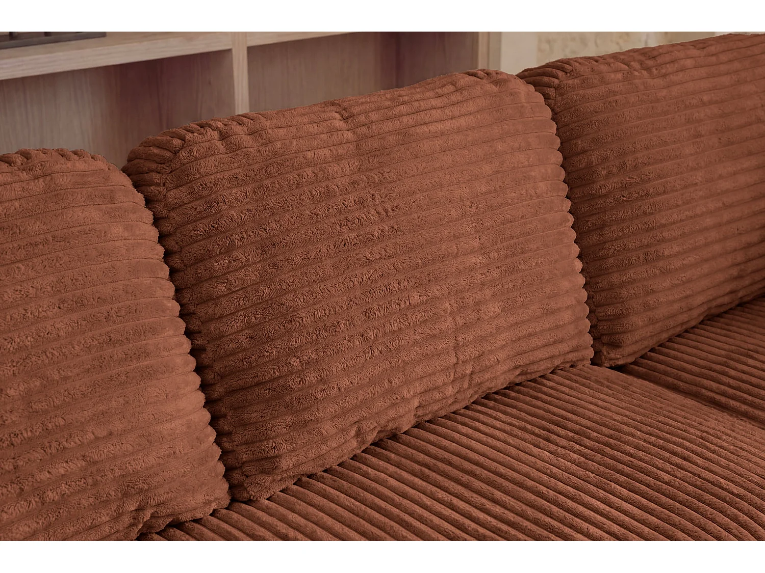 ELVIS L - 4-zits grote corduroy hoekbank - Terracotta