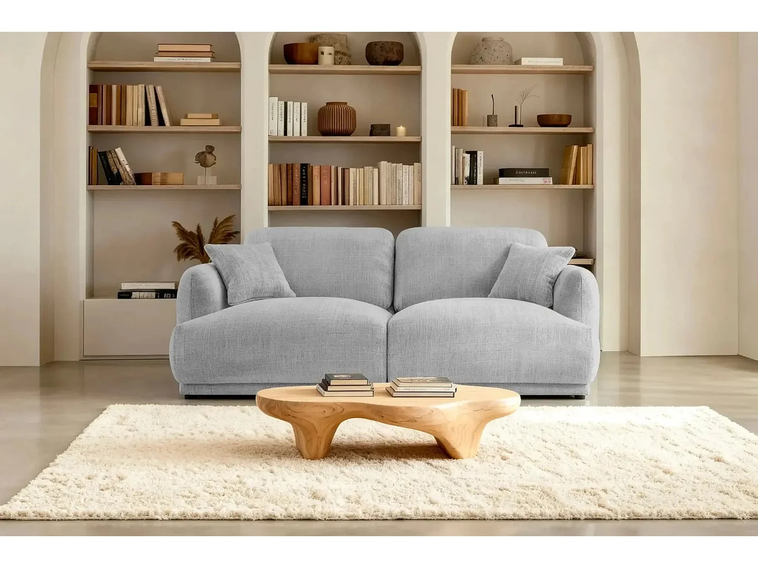 ROSALIE - Canapé droit tissu chenille 2 places Gris clair