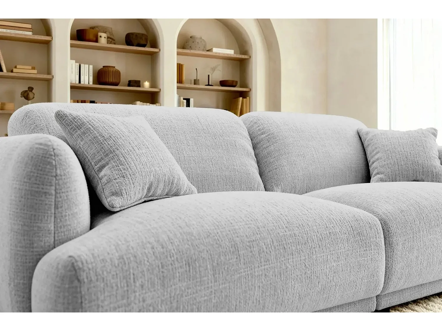 ROSALIE - Canapé droit tissu chenille 2 places Gris clair