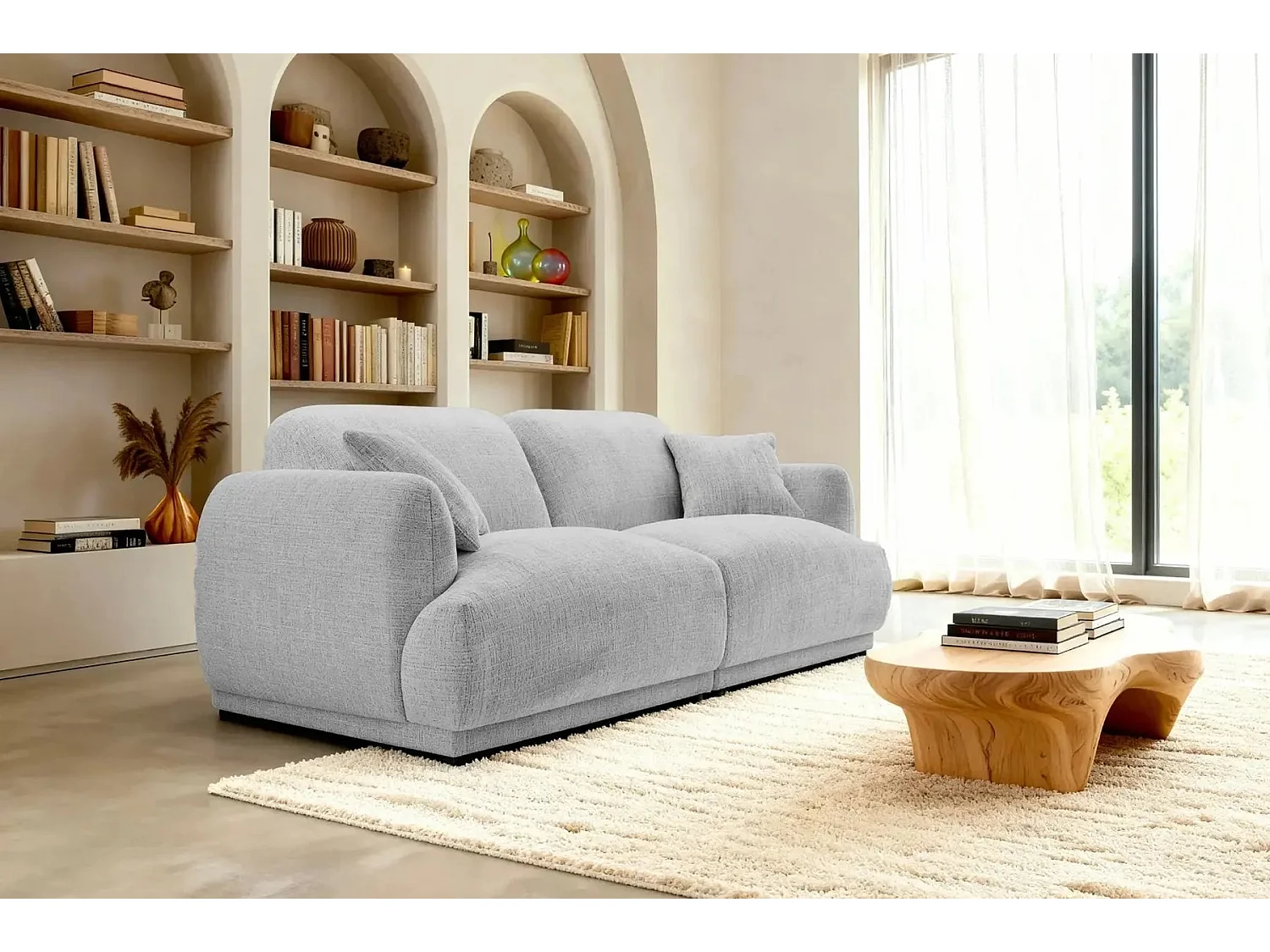 ROSALIE - Canapé droit tissu chenille 2 places Gris clair