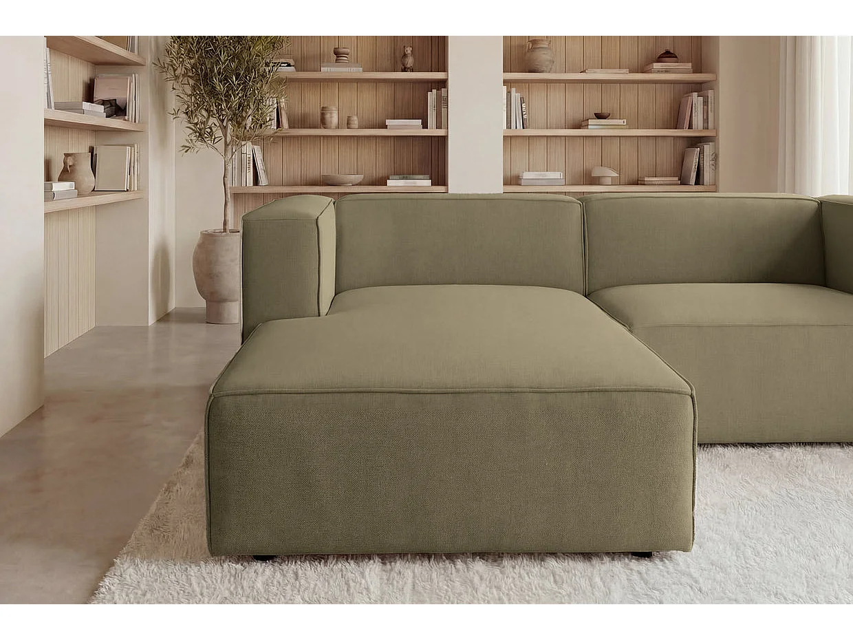 BASIL - Canapé d'angle tissu lisse 4 places Vert Gauche
