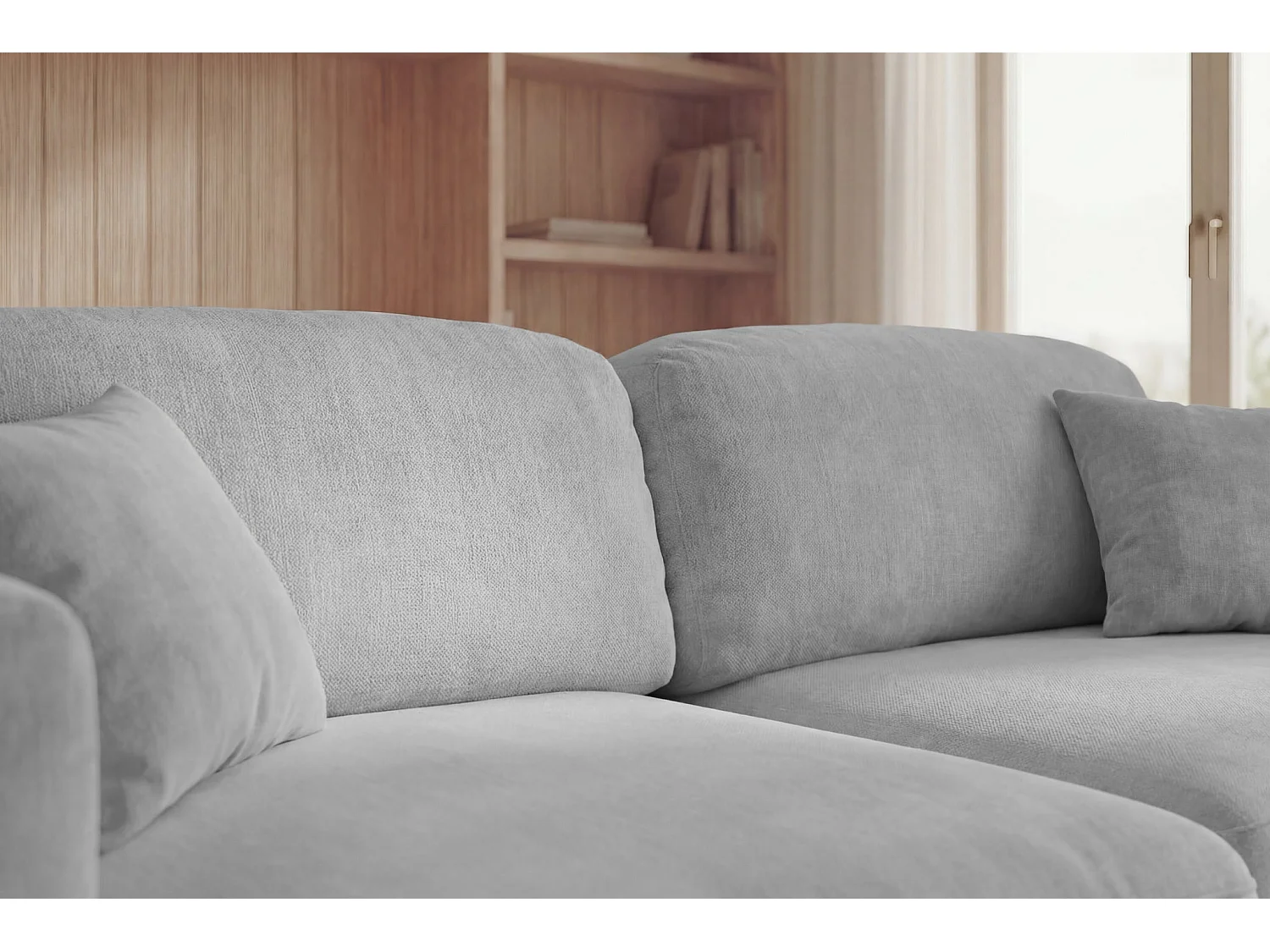 CHIARA - Canapé d'angle tissu velours 4 places Gris clair Droit