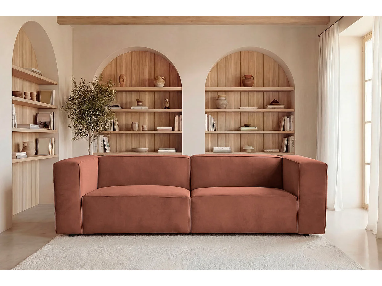BASIL - Sofa 3-er rechte stof - Terracotta