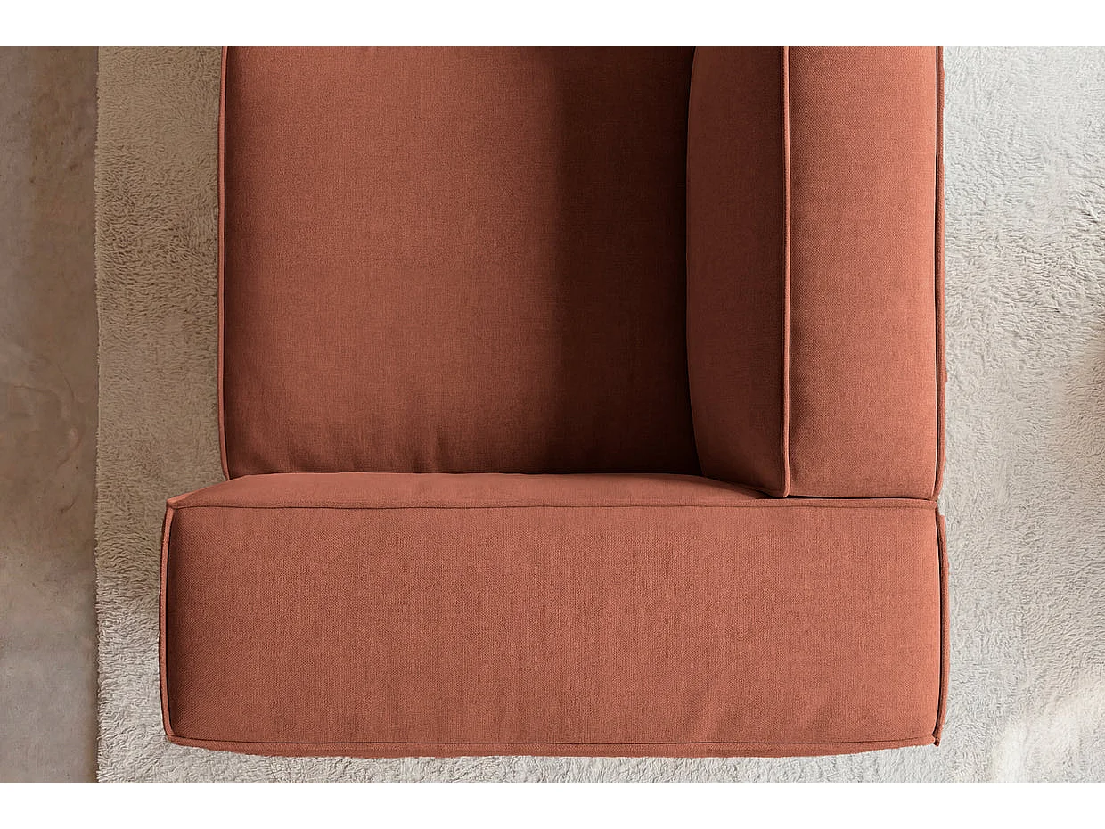 MINI BASIL - Canapé droit tissu lisse 2 places Terracotta