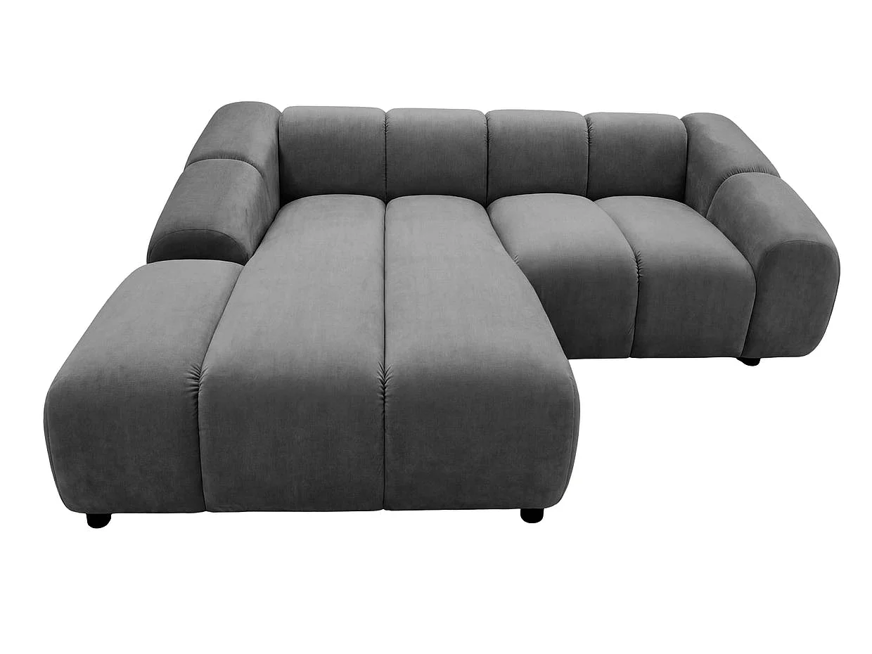 CANDICE - Canapé d'angle tissu velours 3 places Gris Gauche