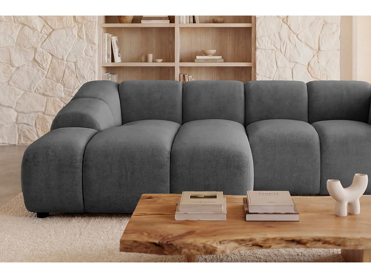 CANDICE - Canapé d'angle tissu velours 3 places Gris Gauche