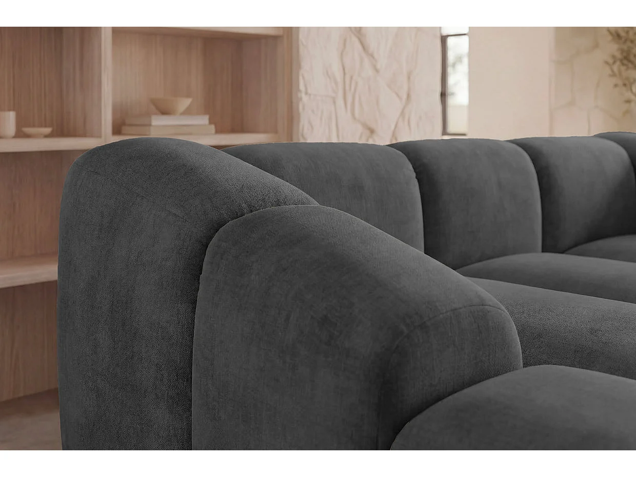 CANDICE - Canapé d'angle tissu velours 3 places Gris Gauche