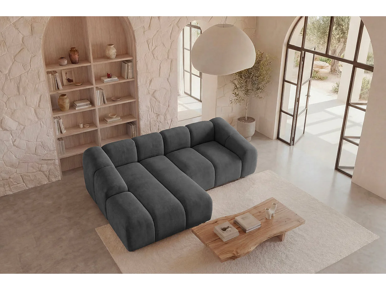 CANDICE - Canapé d'angle tissu velours 3 places Gris Gauche