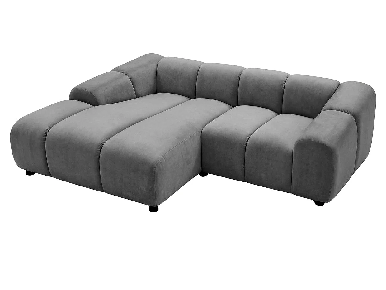 CANDICE - Canapé d'angle tissu velours 3 places Gris Gauche