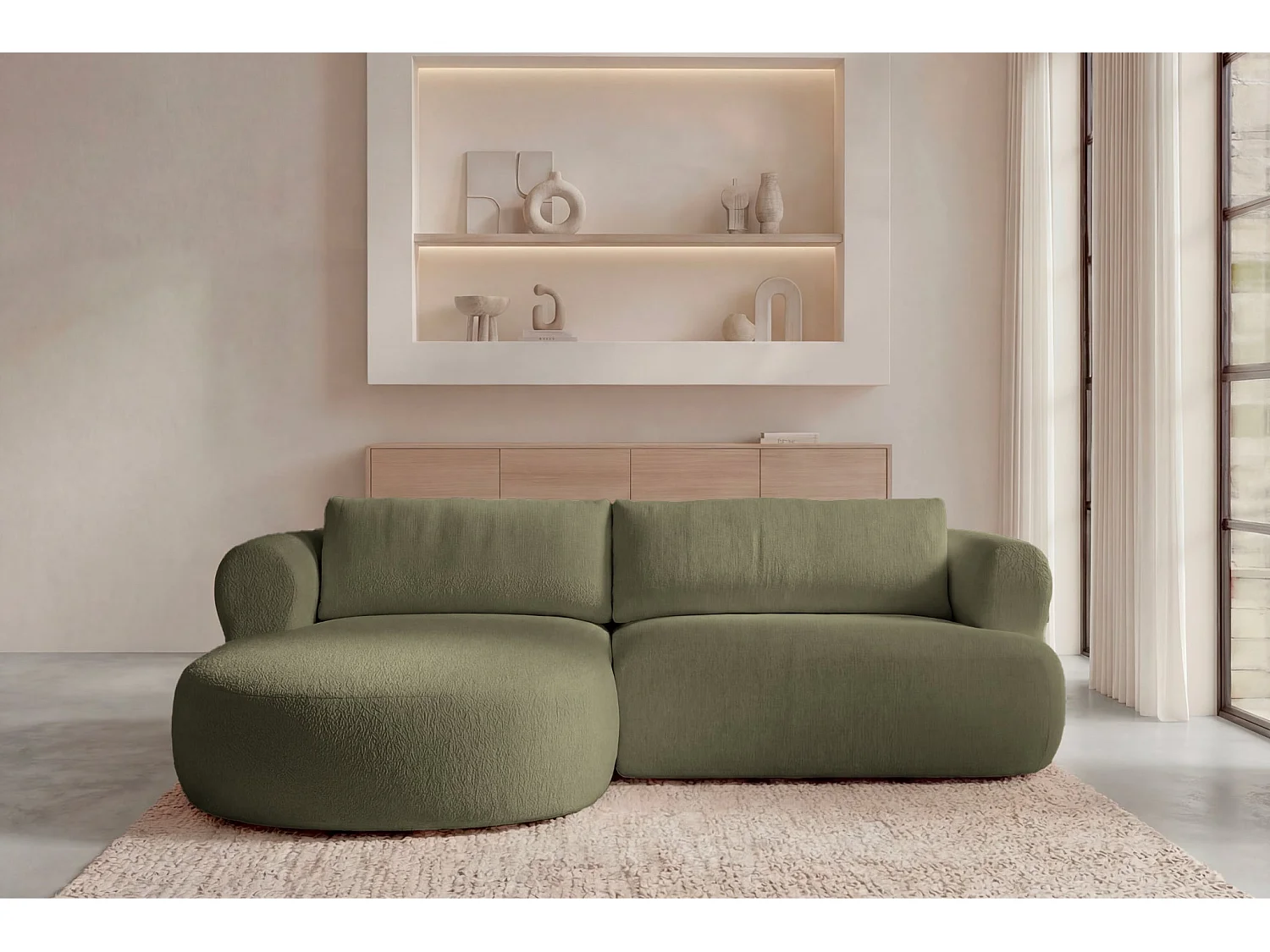 ELLY - Canapé d'angle tissu chenille 4 places Vert Gauche