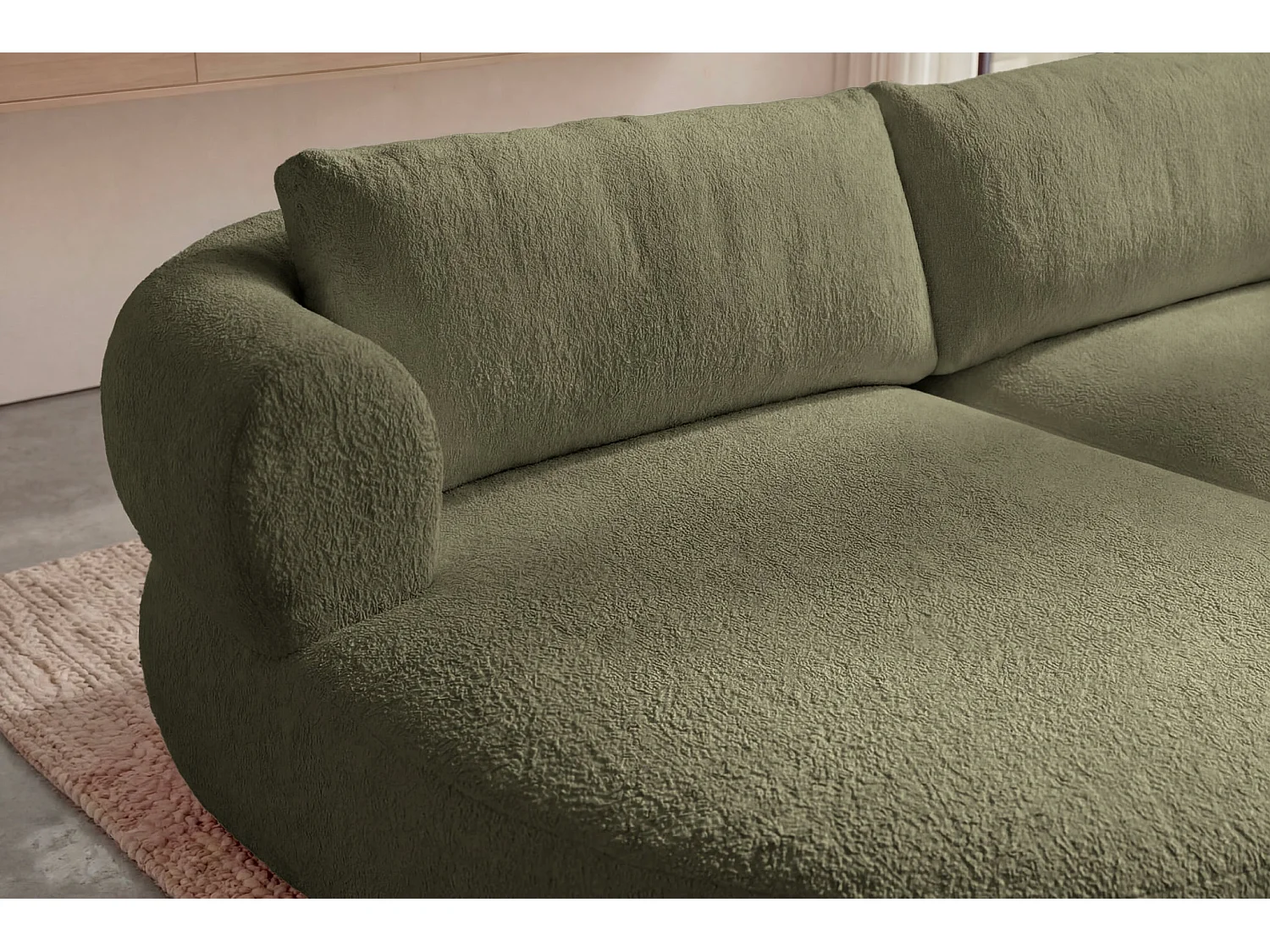 ELLY - Canapé d'angle tissu chenille 4 places Vert Gauche