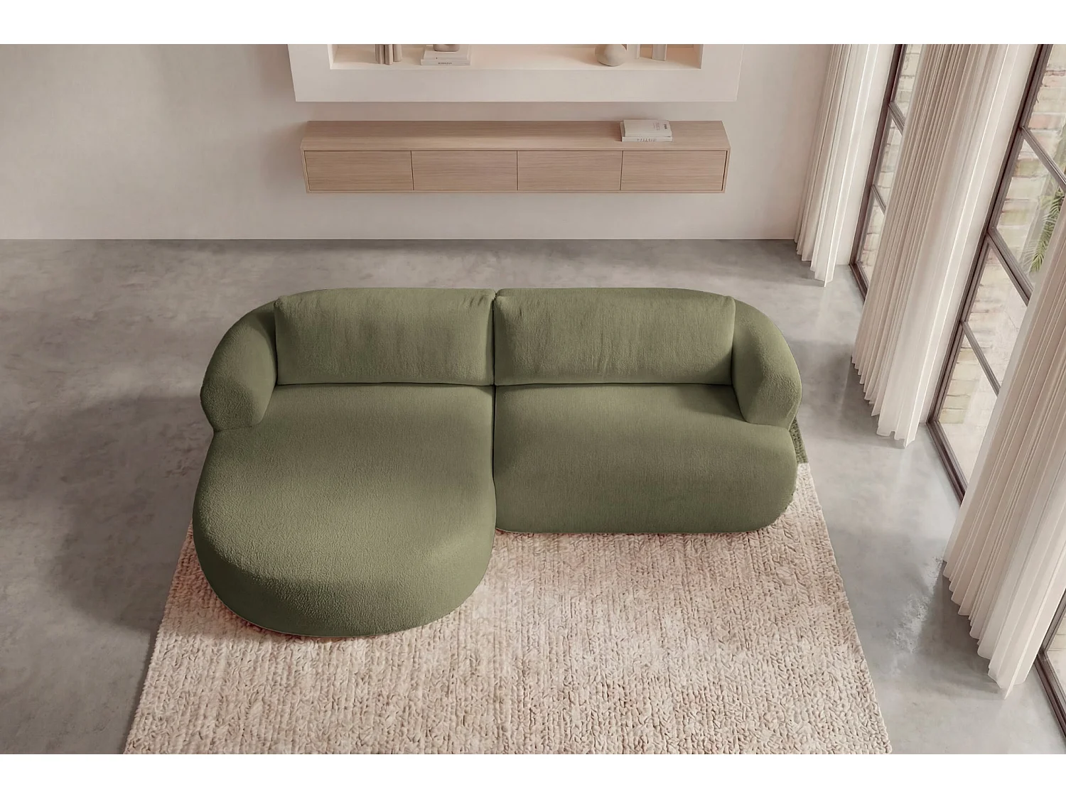ELLY - Canapé d'angle tissu chenille 4 places Vert Gauche