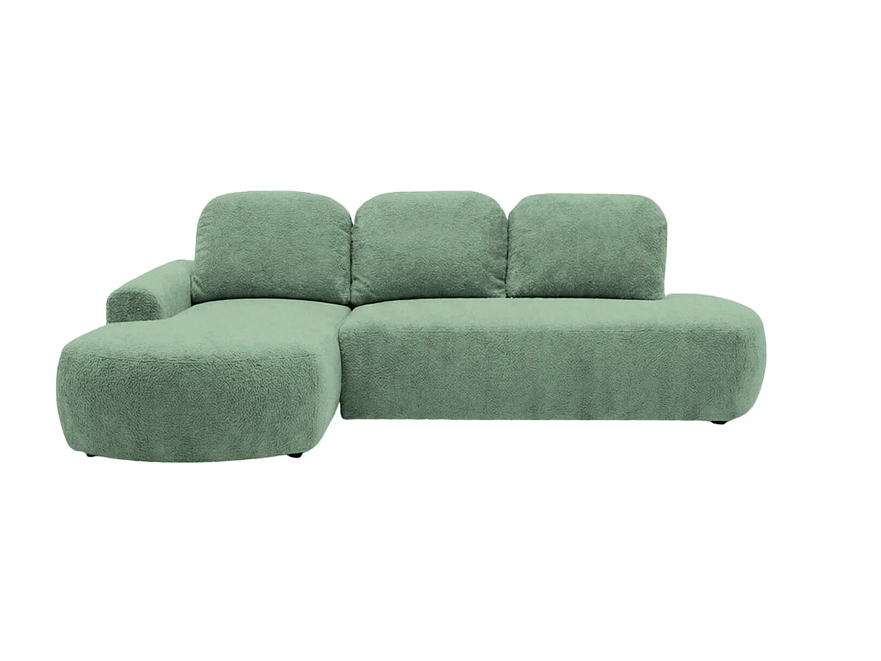 COLIN - Canapé d'angle tissu texturé 3 places Vert Gauche