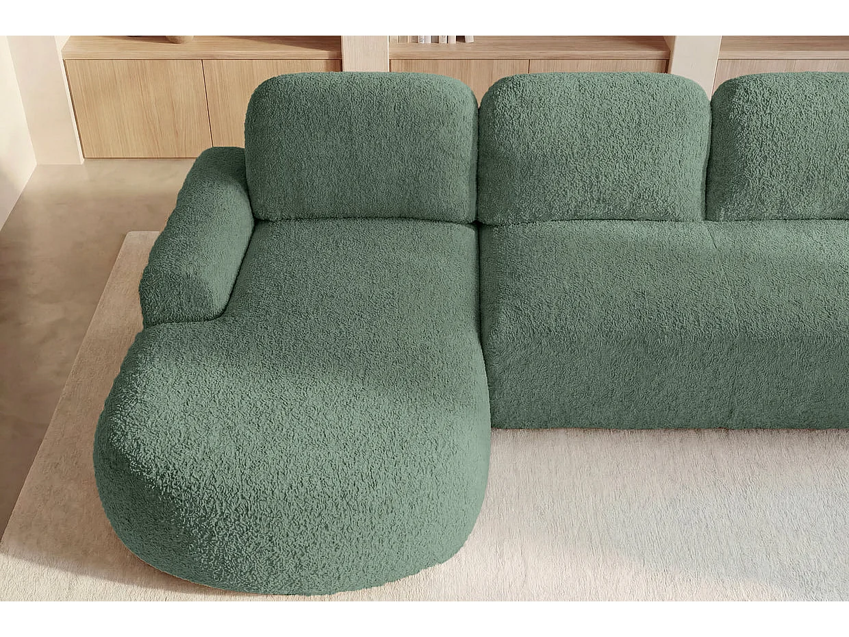 COLIN - Canapé d'angle tissu texturé 3 places Vert Gauche
