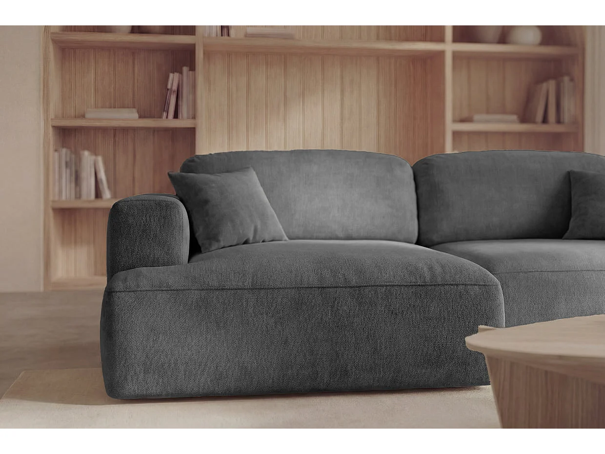 CHIARA - Canapé d'angle tissu velours 4 places Gris foncé Droit