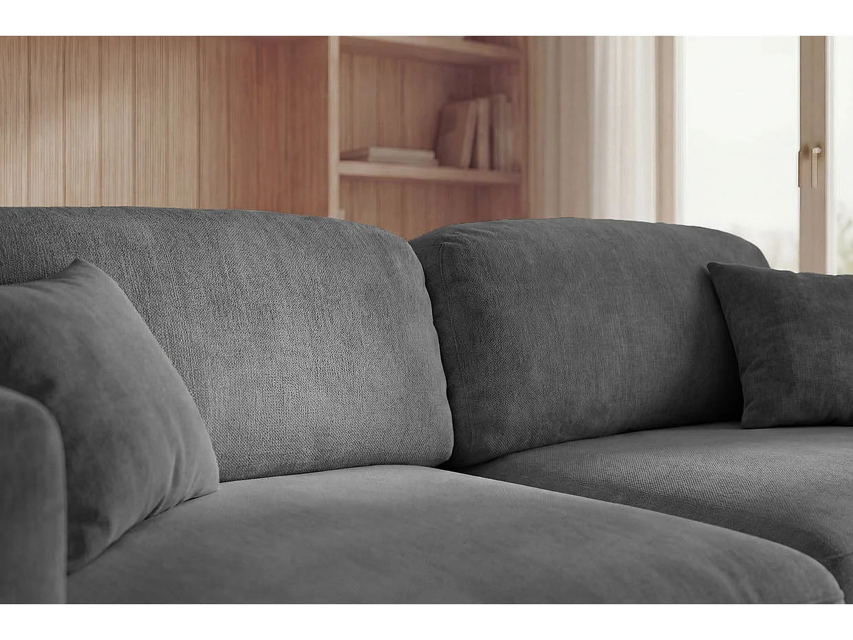 CHIARA - Canapé d'angle tissu velours 4 places Gris foncé Droit