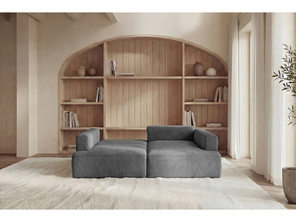 CHIARA - Canapé d'angle tissu velours 4 places Gris foncé Droit