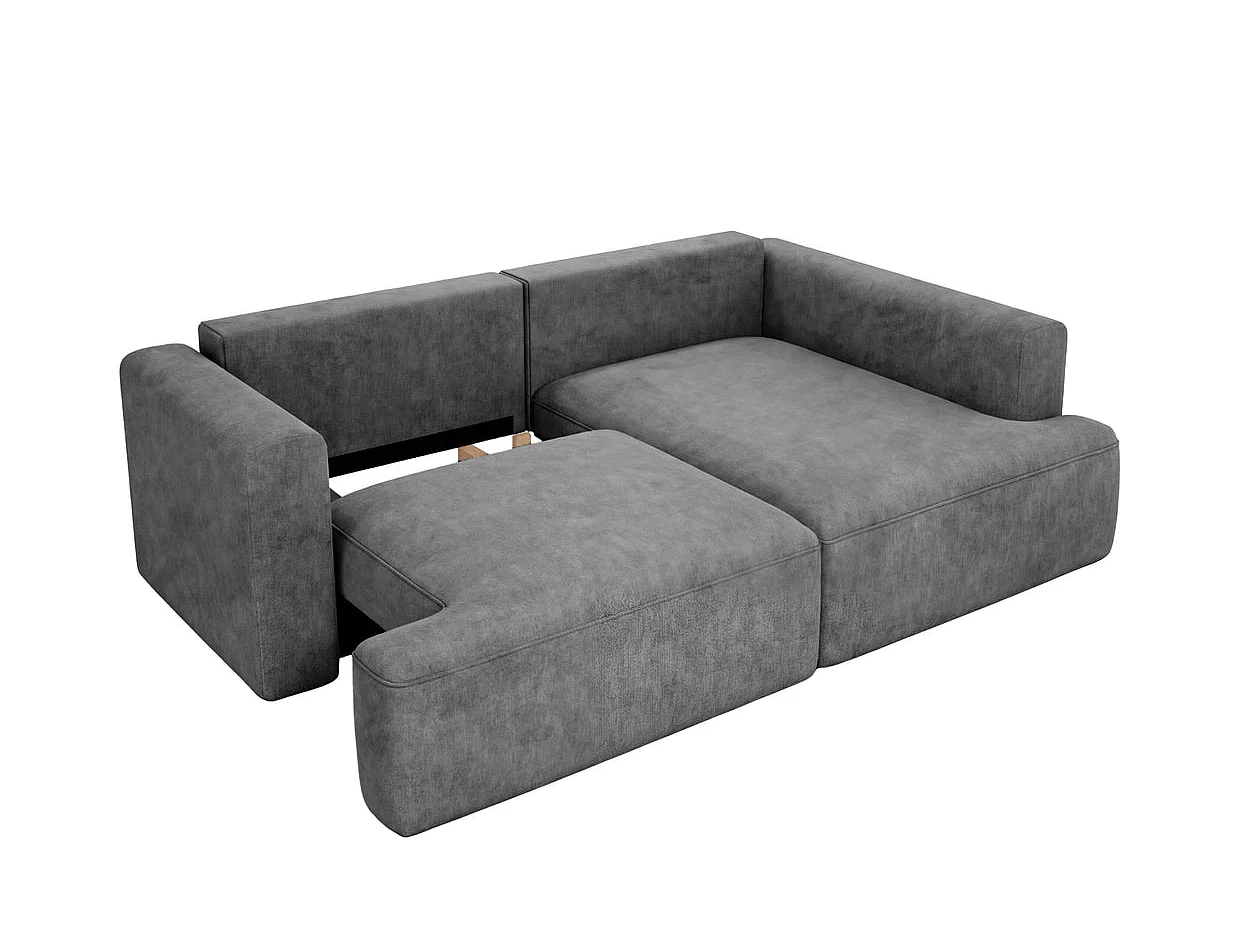CHIARA - Canapé d'angle tissu velours 4 places Gris foncé Droit