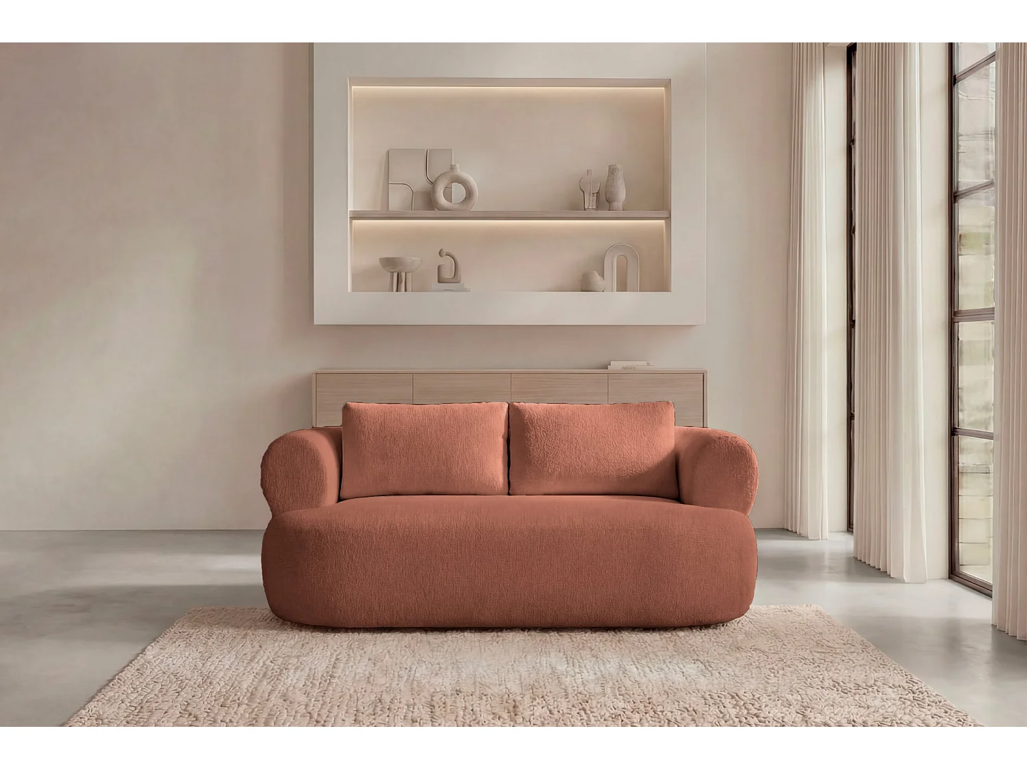 ELLY - Canapé droit tissu chenille 2 places Terracotta