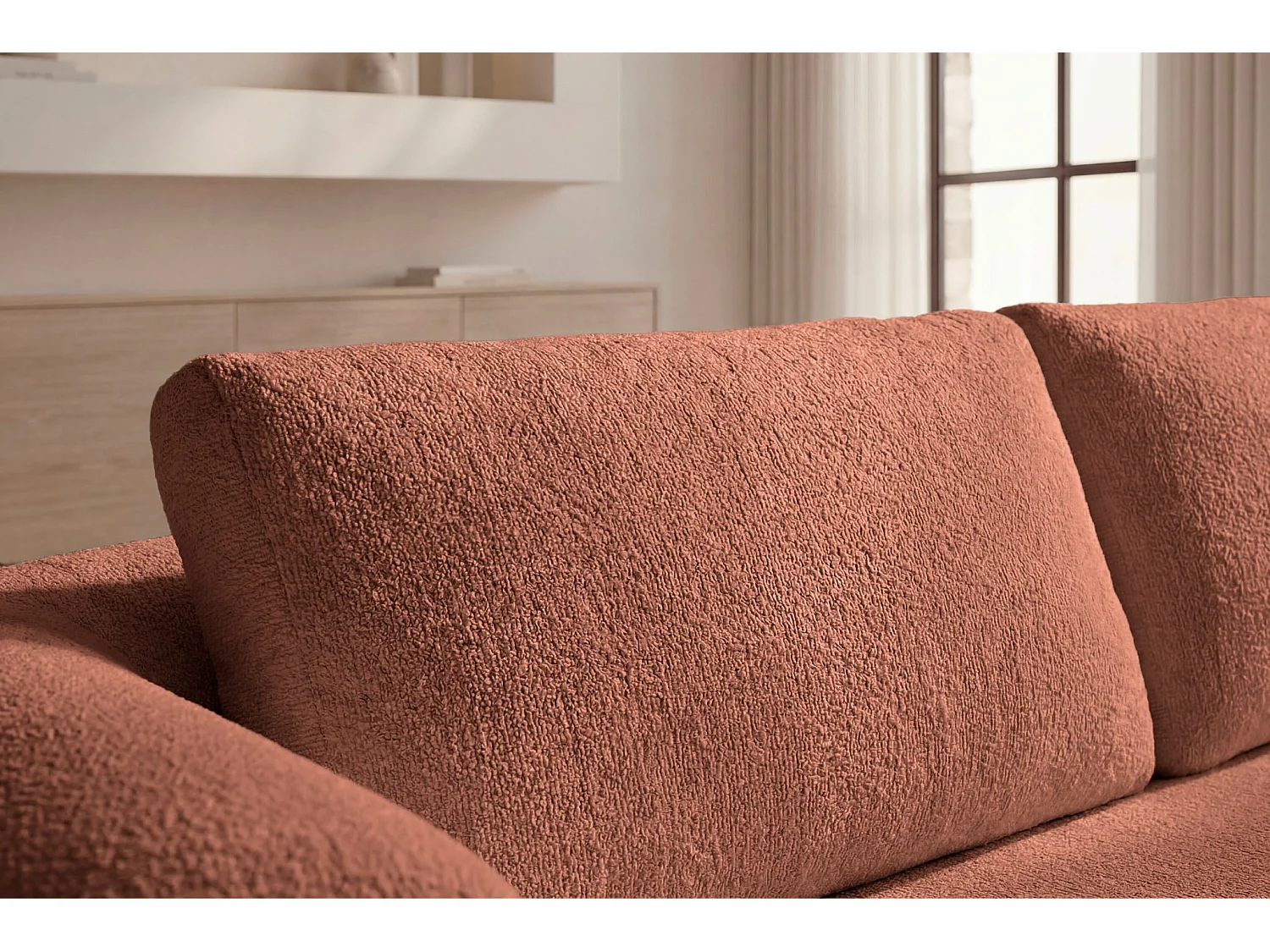 ELLY - Canapé droit tissu chenille 2 places Terracotta