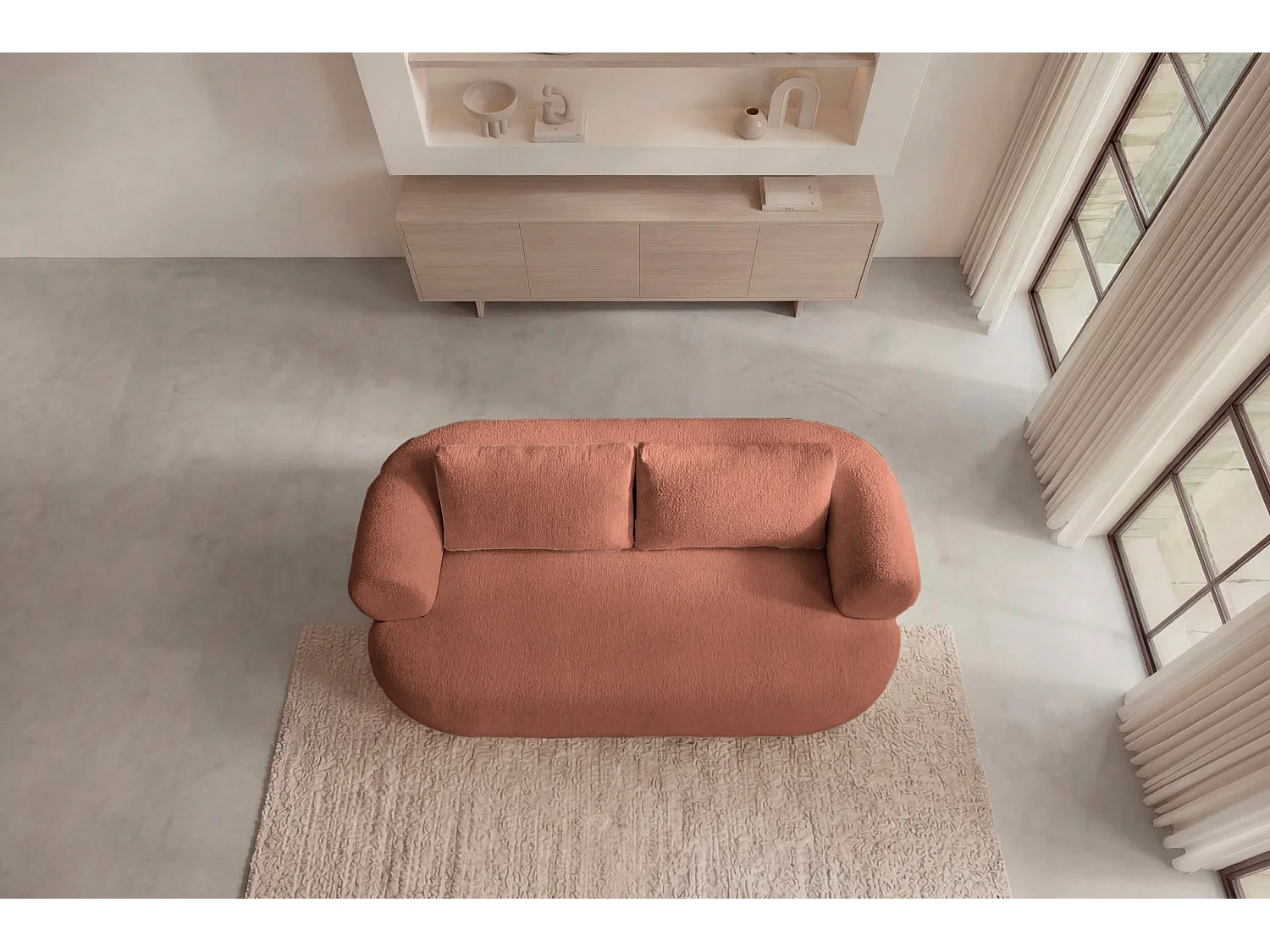 ELLY - Canapé droit tissu chenille 2 places Terracotta