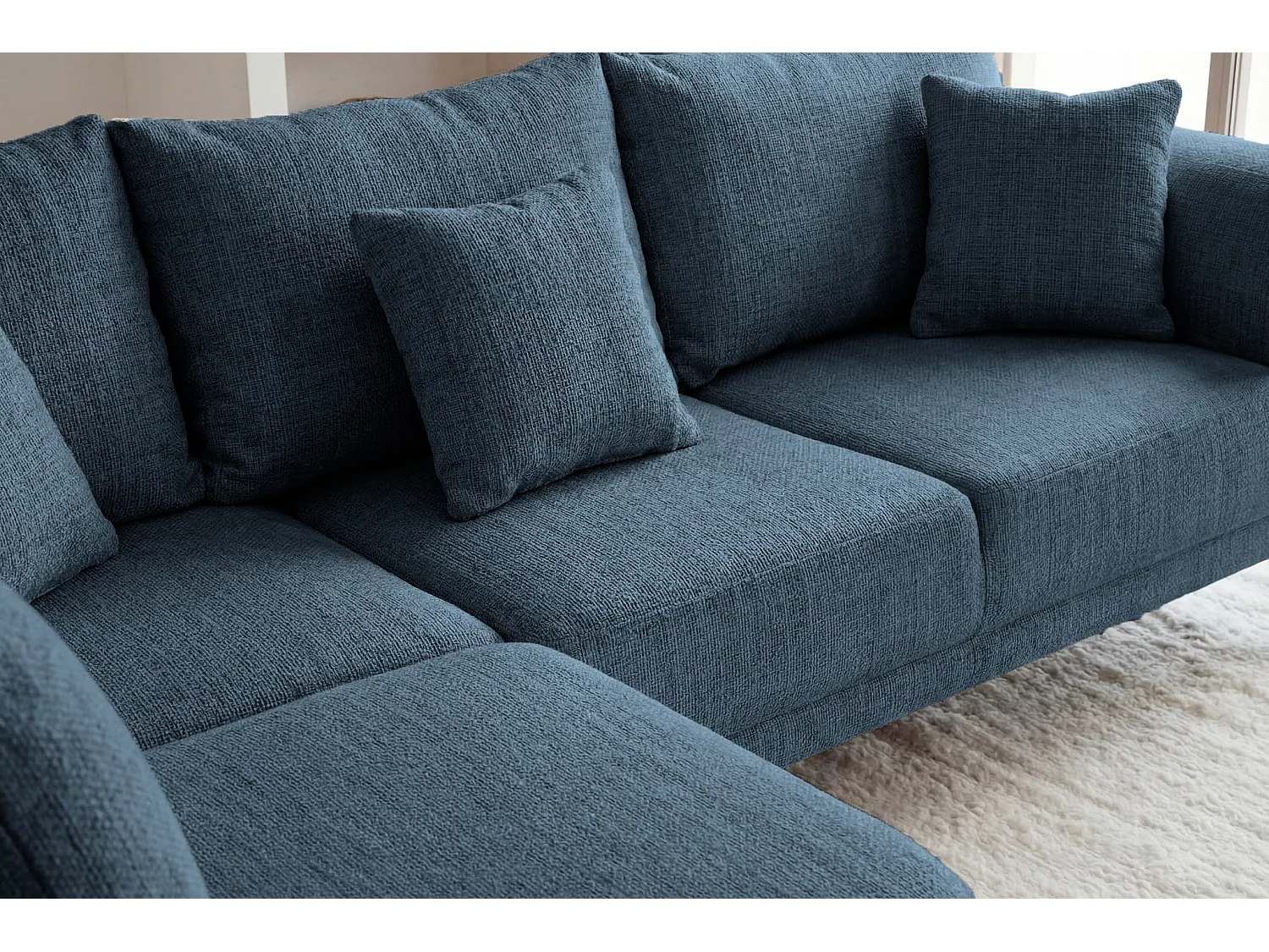 BIANCA - Chenille stoffen hoekbank 4 zits links - Blauw