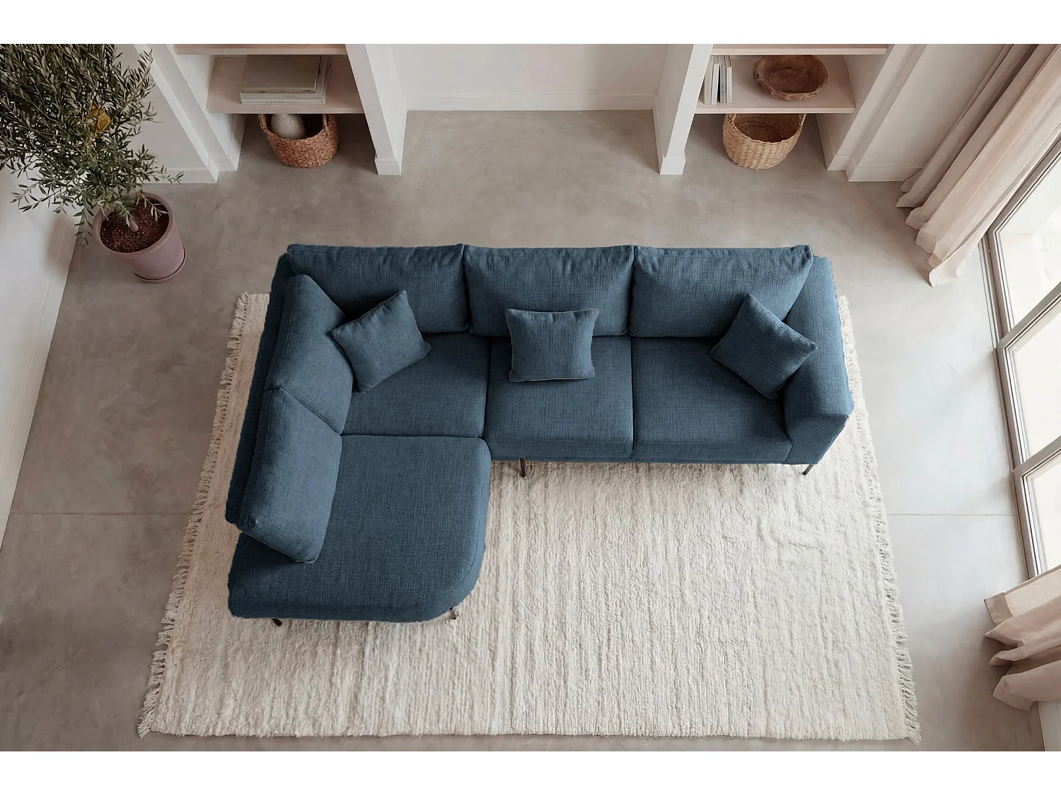 BIANCA - Chenille stoffen hoekbank 4 zits links - Blauw