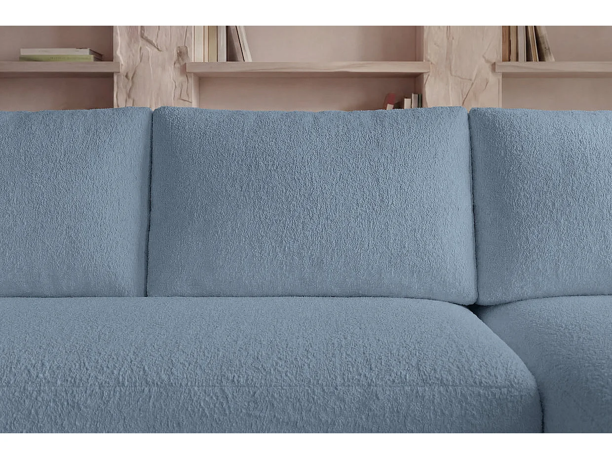 ARIEL - Bouclette stoffen hoekbank 4 zits links - Blauw